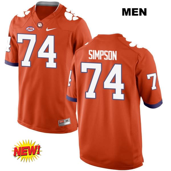 Men's Clemson Tigers #74 John Simpson Stitched Orange New Style Authentic Nike NCAA College Football Jersey LXQ8646SV
